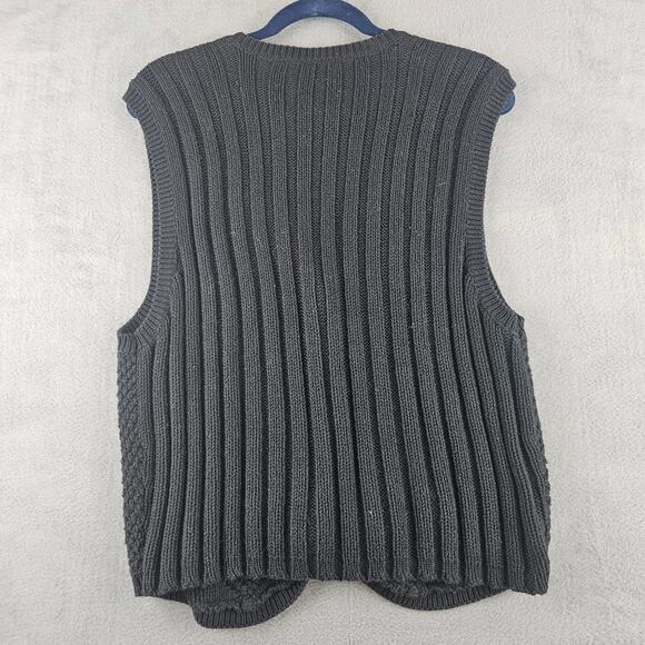 Vintage Lizwear Chunky Cable Knit Sweater Vest Black 90s Preppy Cottagecore M - Picture 2 of 6